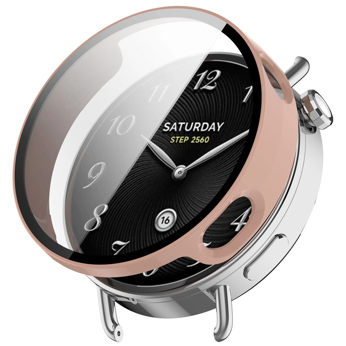 Wizualizacja nakładania etui Bizon Case Watch Adamo do Xiaomi Watch S4 41 mm